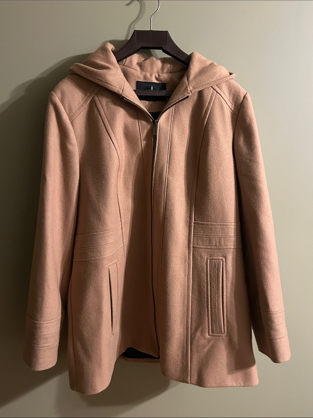 London Fog Hooded Pea Coat in Camel Brown